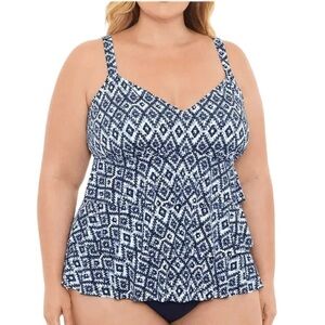Swim Solutions One Piece Triple Tier Fauxkini Swimsuit Navy Size 22W